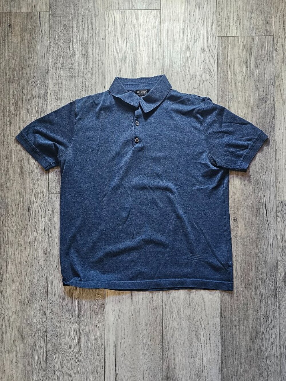 Vintage St Croix Mens Large Blue Knit Polo Shirt Short Sleeve USA Made Fashion F